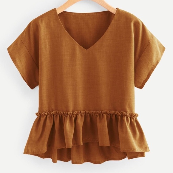SHEIN Tops - V Neck Frill Trim Blouse